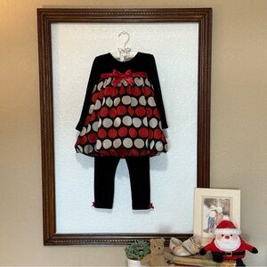 Jessica Ann EUC Girls 2-piece Black Velvet with Gray and Red Polka Dot Outfit 3T